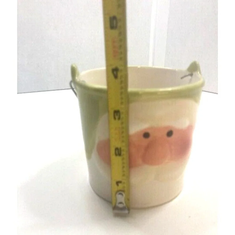 Ceramic Santa Face Bucket/Planter Green Christmas Rosy Cheeks - Decorative 3.75